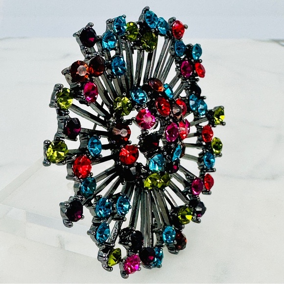 Vintage Multicolor Starburst  Brooch Pin Large Statement Glass Rhinestone 80s - Picture 3 of 9